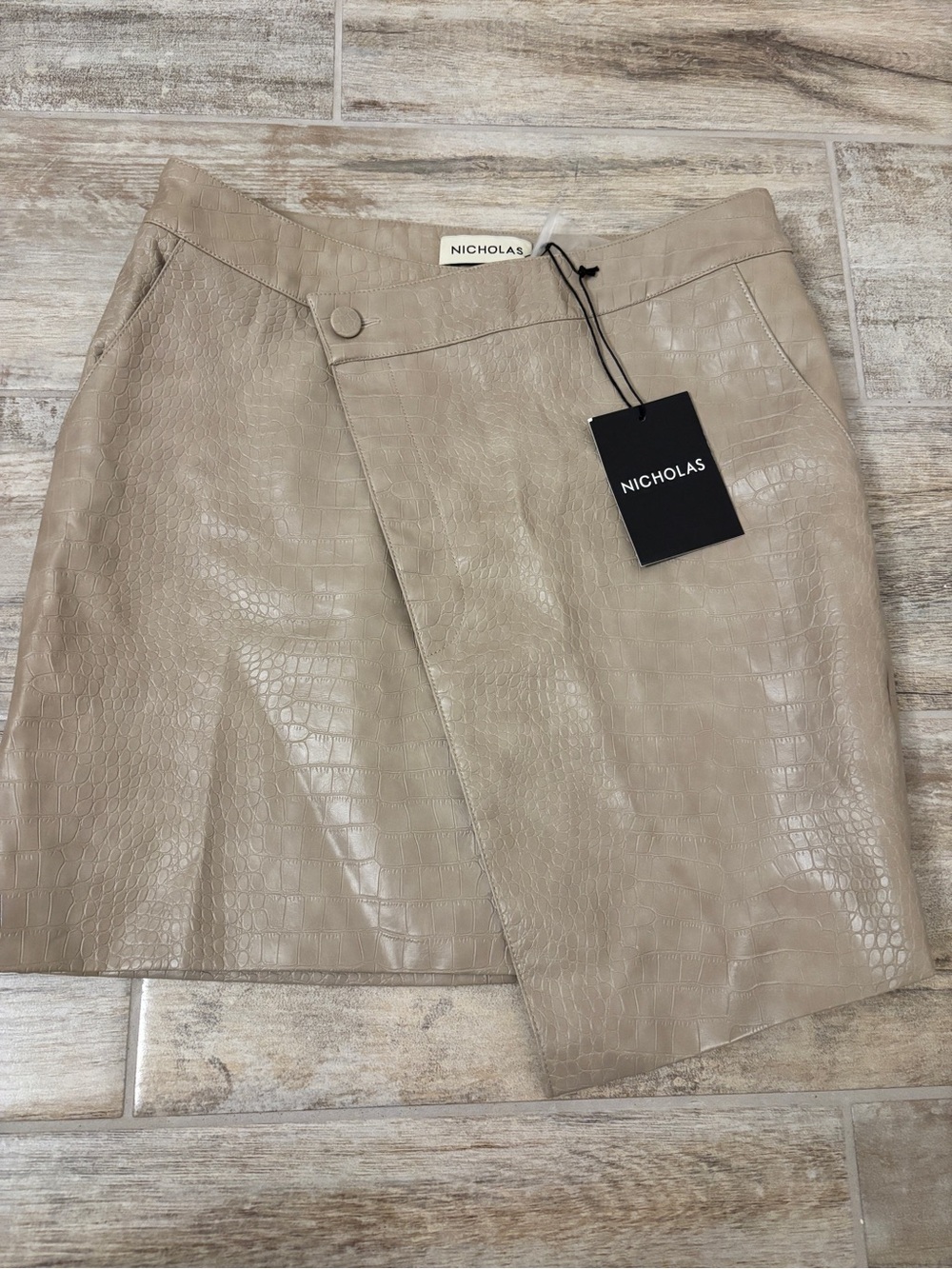 NICHOLAS Taupe Faux Croc Wrap Mini Skirt